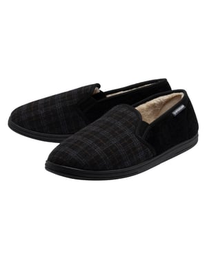 Zapatillas de casa de cuadros para hombre, negro, carbón, acolchadas, UK 7-12