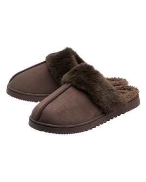 Zapatillas de casa de piel sintética con ribete para mujer marrón rosa tostado cálidas Reino Unido 3-8