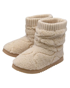 Zapatillas de casa de felpa teddy para mujer en color avena taupe, cálidas, UK 3-8