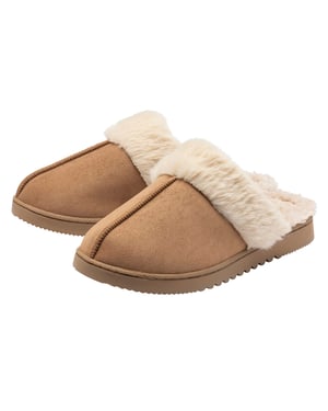 Zapatillas de casa de mujer con borde de piel sintética marrón rosa color beige cálido UK 3-8