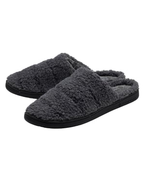 Zapatillas de casa de felpa Teddy para hombre, color carbón, sin respaldo, talla UK 7-13