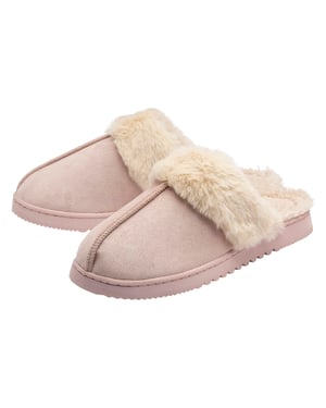 Zapatillas de casa de mujer con borde de piel sintética marrón rosa beige cálidas UK 3-8