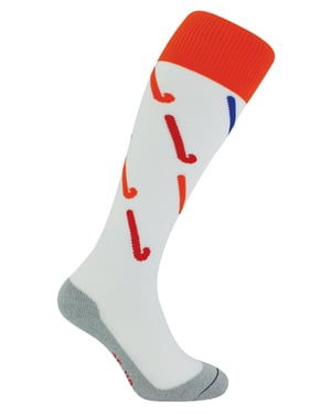 Calcetines de hockey con diseños de palos de hockey | Hingly | Hombres y mujeres | Ideal para deportes - Blanco