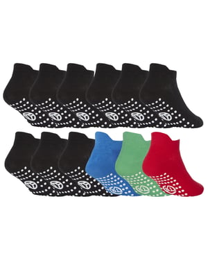 Paquete múltiple de 12 pares de calcetines de algodón para niños con puños de goma - Negro / Verde