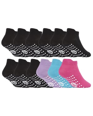 12 Pares de Calcetines Tobilleros para Niños con Suela Antideslizante - Rosa / Negro