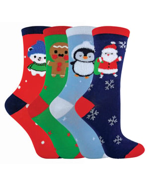 Niños/Niñas 4 Pack Calcetines Navidad Algodón 3 Tallas