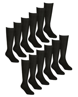 12 Pair Multipack Girls Knee High Bamboo Socks | Long School Kids Socks - Black