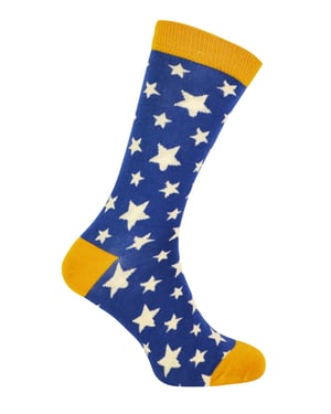 Mr Heron - Calcetines de Bambú para Hombre | Calcetines con Rayas Argyle | Regalos para Él - Estrellas (Azul Marino)