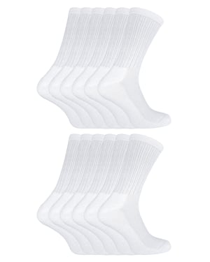 Paquete múltiple de 12 pares de calcetines deportivos de bambú para niños | Sock Snob | Calcetines suaves y transpirables para correr | Calcetines ideales para educación física y deportes - Blanco