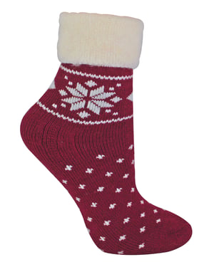 Calcetines de Cama de Lana para Mujer con Diseño Fairisle | Snob de Calcetines | Calcetines Térmicos de Salón para Invierno | Usados para Botas, Dormir, Salir al Aire Libre o como Regalo | Diseños Navideños - Rojo