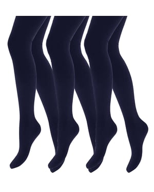 3 Pair Multipack Girls Thermal Tights for Winter | Heat Holders | Kids Fleece Insulated Opaque Tights - Navy