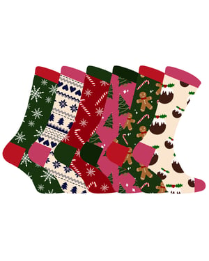 Calcetines de Navidad para Mujer | Calcetines Snob | Calcetines de Navidad de colores | Regalo para Ella - 6 Pack