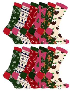 Calcetines de Navidad para Mujer | Calcetines Snob | Calcetines de Navidad de colores | Regalo para Ella - 12 Pack