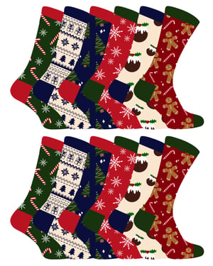 Calcetines de Navidad para Hombre | Snob | Novedad Calcetines de colores con estilo Funny Patterned Crew Xmas Socks - 12 Pack