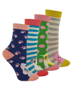 Miss Sparrow - 4 Pack de Calcetines de Bambú para Niñas - Calcetines con Dibujos de Animales en Caja de Regalo - Surtidos