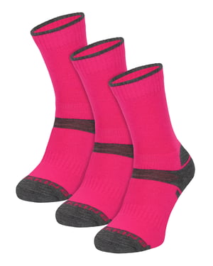 Paquete de 3 pares de calcetines de senderismo para niños de lana merino | Calcetines ligeros antihumedad para niños y niñas - Rosa