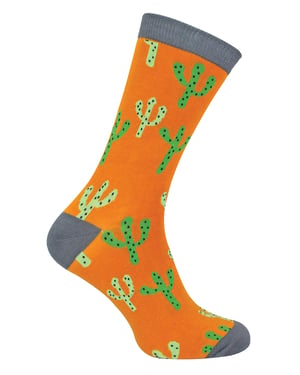 Calcetines Cactus para hombre | Mr Heron | Novedad Calcetines de bambú con estampado de plantas | Regalo de Navidad para él - Cactus (Mostaza)