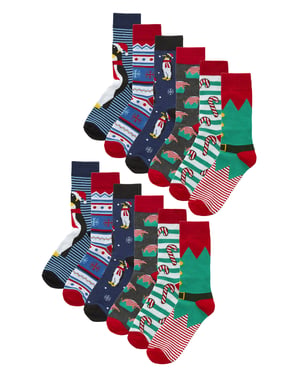 Paquete múltiple de 12 pares de calcetines de diseño navideño para hombre - Surtidos