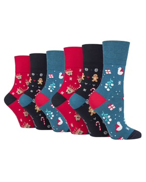 Gentle Grip - 6 Pares de Calcetines de Navidad - Azul / Rojo / Gris