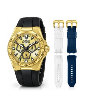 Invicta Speedway 51131 Reloj de Hombre - Movimiento de Cuarzo - Acero Inoxidable con Esfera Dorada - 45 mm - Con Correas Extra