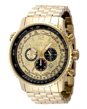 Invicta Aviator 49081 Reloj de hombre - Movimiento de cuarzo - Acero inoxidable con esfera dorada - 49 mm