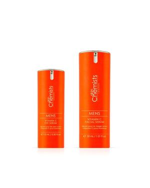 skinChemists Kit de sérum facial y contorno de ojos antiedad con vitamina C para hombres