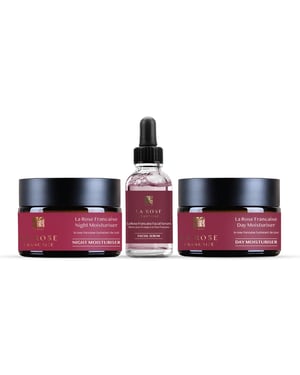 Dr. Botanicals Crema hidratante de día, crema hidratante de noche y sérum facial antiedad de La Rose Francaise.
