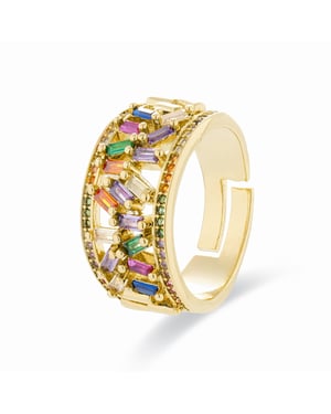 Anillo Luxenter con Circonita Multicolor acabado en oro amarillo de 18K - Fabeu