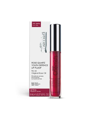 skinChemists Bálsamo labial voluminizador antiedad con cuarzo rosa núm. 66 y aceite de rosa original de 8 ml.