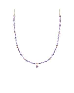 Collar Luxenter, athat de aleación de metal y circonita amatista acabado baño oro 18K