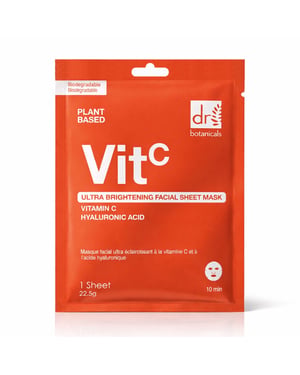 Dr. Botanicals Mascarilla facial ultra iluminadora con vitamina C y ácido hialurónico.