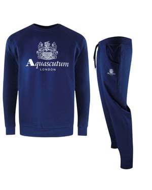 Conjunto De Pantalones Deportivos Azul Marino Con Cuello Redondo De La Vieja Escuela De Aquascutum