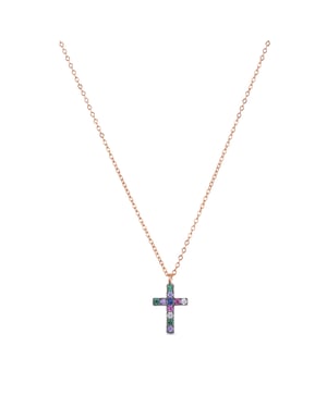 Collar Luxenter kon de plata de ley 925 y circonita multicolor con acabado en baño oro rosa de 18 quilates