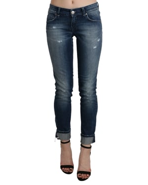 Jeans ajustados de tiro bajo cortos en algodón azul lavado Acht