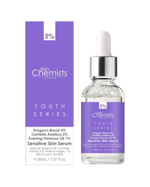 skinChemists Sérum antiedad para piel sensible con Sangre de Dragón al 5% y Centella Asiática al 3%, 30 ml.
