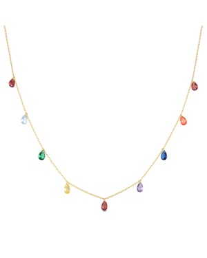 Collar Luxenter, Lukza de plata de ley 925 y Circonita Multicolor acabado en baño de oro amarillo de 18 quilates