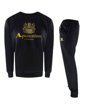Conjunto De Pantalones Deportivos Negros Con Cuello Redondo De La Vieja Escuela Aquascutum