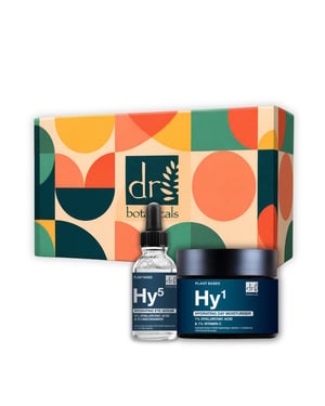 Dr. Botanicals Kit de crema hidratante de día y sérum para el contorno de ojos con ácido hialurónico antiedad
