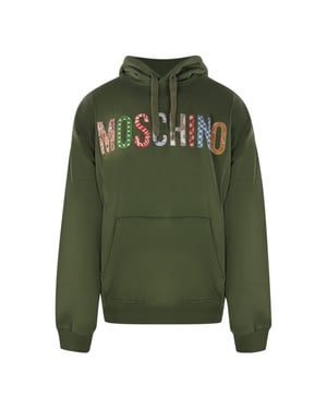 Sudadera Verde Con Capucha Y Logo Multicolor Bordado De Moschino