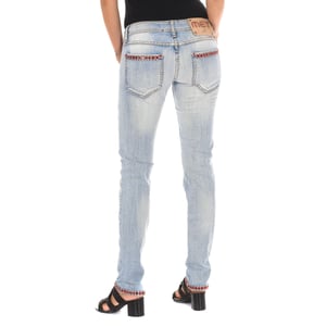 Pantalon Tejano Largo efecto roto con bajos estrechos 10DB50076 mujer