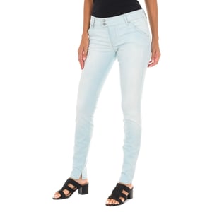 Pantalon Tejano Largo efecto gastado de tejido elástico 70DBF0552-G194 mujer