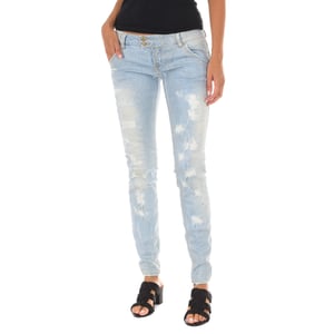 Pantalon Tejano Largo efecto roto con bajos estrechos 10DBF0115 mujer