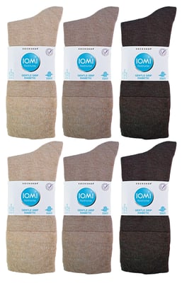 IOMI - Paquete múltiple de 12 pares de calcetines diabéticos de bambú para hombre - marrón