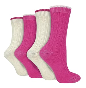 Pack de 4 calcetines de mujer de punto por cable | Wildfeet | Lurex Glitter Socks for Women - Cream/Pink