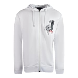 Cavalli Class sudadera con capucha blanca con diseño de tigre grande y cremallera