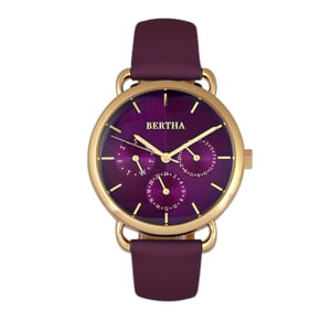 Reloj Bertha Gwen con correa de cuero y día/fecha