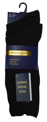 100% Algodón Egipcio Calcetines para Hombre | 6 Pares | Calcetines de canalé sin costuras Negro Avaliable en 3 Tamaños - Negro