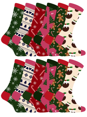 Calcetines de Navidad para Mujer | Calcetines Snob | Calcetines de Navidad de colores | Regalo para Ella - 12 Pack