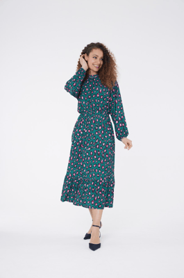 Vestido largo de leopardo con cuello alto - Verde