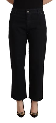Jeans de mezclilla recortados de talle alto acampanados de algodón negro para mujer John Galliano